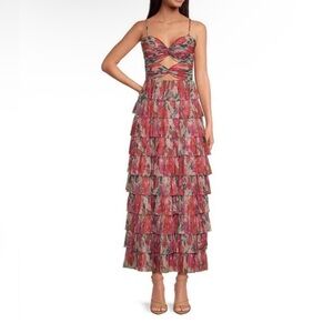 grace metallic plisse sweetheart neck cut out tiered dress Gianni Bini for Fall Events Gold Leaf Gianni Bini | Dresses |